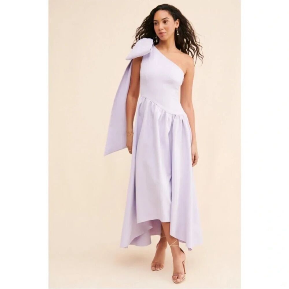 Lavender One Shoulder Dress | Statement Bow Sleeve Asymmetrical Party Dress